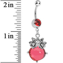 Load image into Gallery viewer, Red Gem Luminous Orb Victorian Roses Dangle Belly Ring
