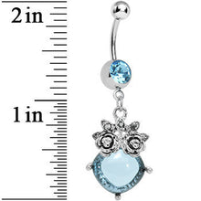 Load image into Gallery viewer, Aqua Gem Luminous Orb Victorian Roses Dangle Belly Ring
