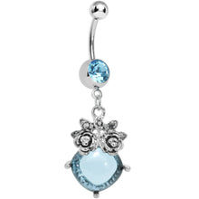 Load image into Gallery viewer, Aqua Gem Luminous Orb Victorian Roses Dangle Belly Ring
