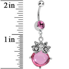 将图片加载到图库查看器，Pink Gem Luminous Orb Victorian Roses Dangle Belly Ring
