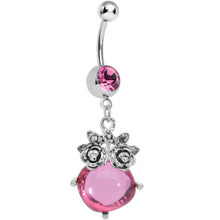 将图片加载到图库查看器，Pink Gem Luminous Orb Victorian Roses Dangle Belly Ring
