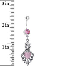 将图片加载到图库查看器，Pink Gem Royal Pink Heart Dangle Belly Ring
