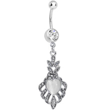 将图片加载到图库查看器，Clear Gem Royal White Heart Dangle Belly Ring
