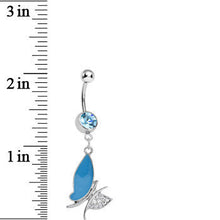 将图片加载到图库查看器，Aqua Gem Blue Wing Nonsymmetrical Butterfly Dangle Belly Ring

