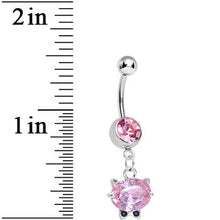 Load image into Gallery viewer, Pink Gem Black Tie Affair Swanky Crystal Cat Head Dangle Belly Ring

