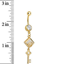 将图片加载到图库查看器，Clear Gem Gold Plated Key to My Diary Dangle Belly Ring
