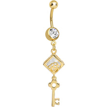 将图片加载到图库查看器，Clear Gem Gold Plated Key to My Diary Dangle Belly Ring

