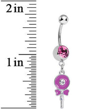 将图片加载到图库查看器，Pink Gem Sweetly Wrapped Pink Lollipop Dangle Belly Ring
