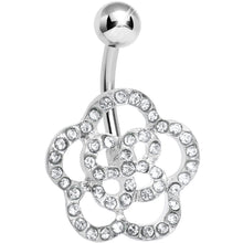 将图片加载到图库查看器，Clear Gem Hollow Buttercup Flower Belly Ring
