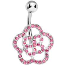 Load image into Gallery viewer, Pink Gem Hollow Buttercup Flower Belly Ring
