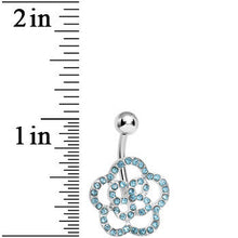 Load image into Gallery viewer, Aqua Gem Hollow Buttercup Flower Belly Ring
