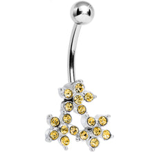 Load image into Gallery viewer, Topaz Yellow Gem Trio of Flowers Belly Ring
