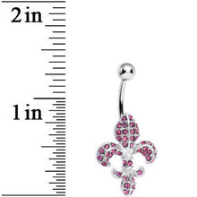Load image into Gallery viewer, Pink Gem Paved Fabulous Fleur De Lis Belly Ring
