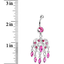 Load image into Gallery viewer, Pink Gem Shimmering Teardrop Heart Dangle Belly Ring
