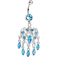 Load image into Gallery viewer, Aqua Gem Shimmering Teardrop Heart Dangle Belly Ring
