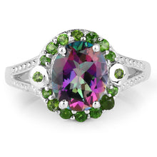 Load image into Gallery viewer, 3.92 Carat Genuine Mystic Quartz&amp; Chrome Diopside .925 Sterling Silver Ring
