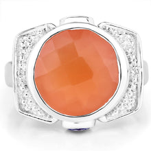 Load image into Gallery viewer, 5.99 Carat Genuine Peach Moonstone, Tanzanite and White Topaz .925 Sterling Silver Ring

