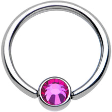 Load image into Gallery viewer, 16G 3/8 Fuschia Gem Disc Titanium BCR Captive Ring
