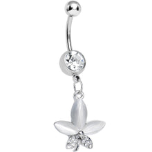将图片加载到图库查看器，Clear Gem Blooming White Pearly Flower Dangle Belly Ring
