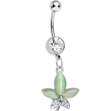 Load image into Gallery viewer, Clear Gem Blooming Green Pearly Flower Dangle Belly Ring
