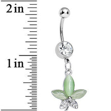 Load image into Gallery viewer, Clear Gem Blooming Green Pearly Flower Dangle Belly Ring
