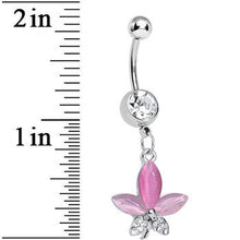 Load image into Gallery viewer, Clear Gem Blooming Pink Pearly Flower Dangle Belly Ring
