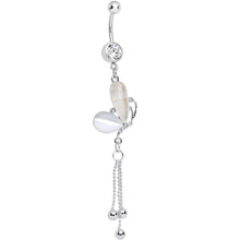 Load image into Gallery viewer, Clear Gem White Pearlescent Butterfly Dangle Belly Ring
