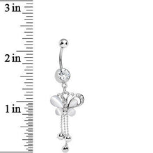 将图片加载到图库查看器，Clear Gem Silver Beads White Pearly Butterfly Dangle Belly Ring
