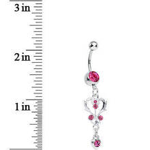 Load image into Gallery viewer, Pink Gem Swirling Vines and Hearts Dangle Belly Ring
