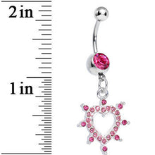 将图片加载到图库查看器，Pink Gem Bursting in Love Paved Heart Dangle Belly Ring

