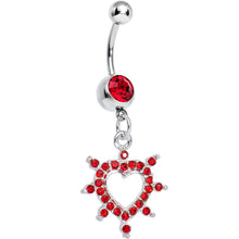 Load image into Gallery viewer, Red Gem Bursting in Love Paved Heart Dangle Belly Ring
