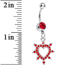 Load image into Gallery viewer, Red Gem Bursting in Love Paved Heart Dangle Belly Ring
