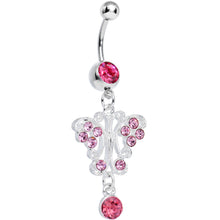 将图片加载到图库查看器，Pink Gem Elegant Symmetry Butterfly Dangle Belly Ring
