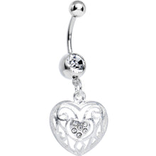 将图片加载到图库查看器，Clear Gem Flattering Hollow Heart Dangle Belly Ring
