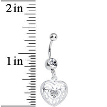 将图片加载到图库查看器，Clear Gem Flattering Hollow Heart Dangle Belly Ring
