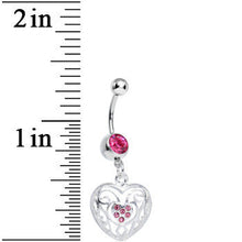 Load image into Gallery viewer, Pink Gem Flattering Hollow Heart Dangle Belly Ring
