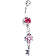 将图片加载到图库查看器，Pink Gem Antique Magic Heart Key Dangle Belly Ring
