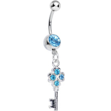 将图片加载到图库查看器，Aqua Gem Antique Magic Heart Key Dangle Belly Ring
