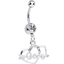 Load image into Gallery viewer, Clear Gem Cupid Arrow Love Heart Dangle Belly Ring
