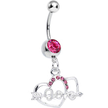 Load image into Gallery viewer, Pink Gem Cupid Arrow Love Heart Dangle Belly Ring
