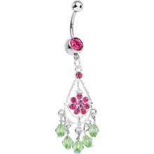Load image into Gallery viewer, Pink Gem Green Crystal Drops Pink Flower Chandelier Belly Ring
