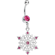 Load image into Gallery viewer, Pink Gem Delicate Winter Snowflake Dangle Belly Ring
