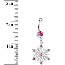 Load image into Gallery viewer, Pink Gem Delicate Winter Snowflake Dangle Belly Ring
