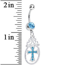 将图片加载到图库查看器，Aqua Gem Oval Framed Elegant Cross Dangle Belly Ring

