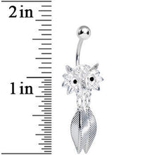 将图片加载到图库查看器，Crystalline Gem Gleaming Feathers Surprised Owl Dangle Belly Ring
