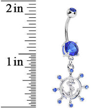 Load image into Gallery viewer, Blue Gem Sailing in Style Ship Wheel and Anchor Dangle Belly Ring
