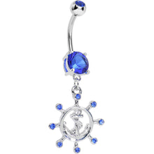 Load image into Gallery viewer, Blue Gem Sailing in Style Ship Wheel and Anchor Dangle Belly Ring
