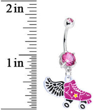 将图片加载到图库查看器，Pink Gem Hot Pink Winged Roller Skate Dangle Belly Ring

