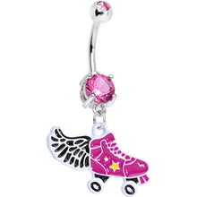 将图片加载到图库查看器，Pink Gem Hot Pink Winged Roller Skate Dangle Belly Ring
