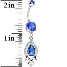 Load image into Gallery viewer, Blue Gem Brilliant Budding Fleur De Lis Dangle Belly Ring
